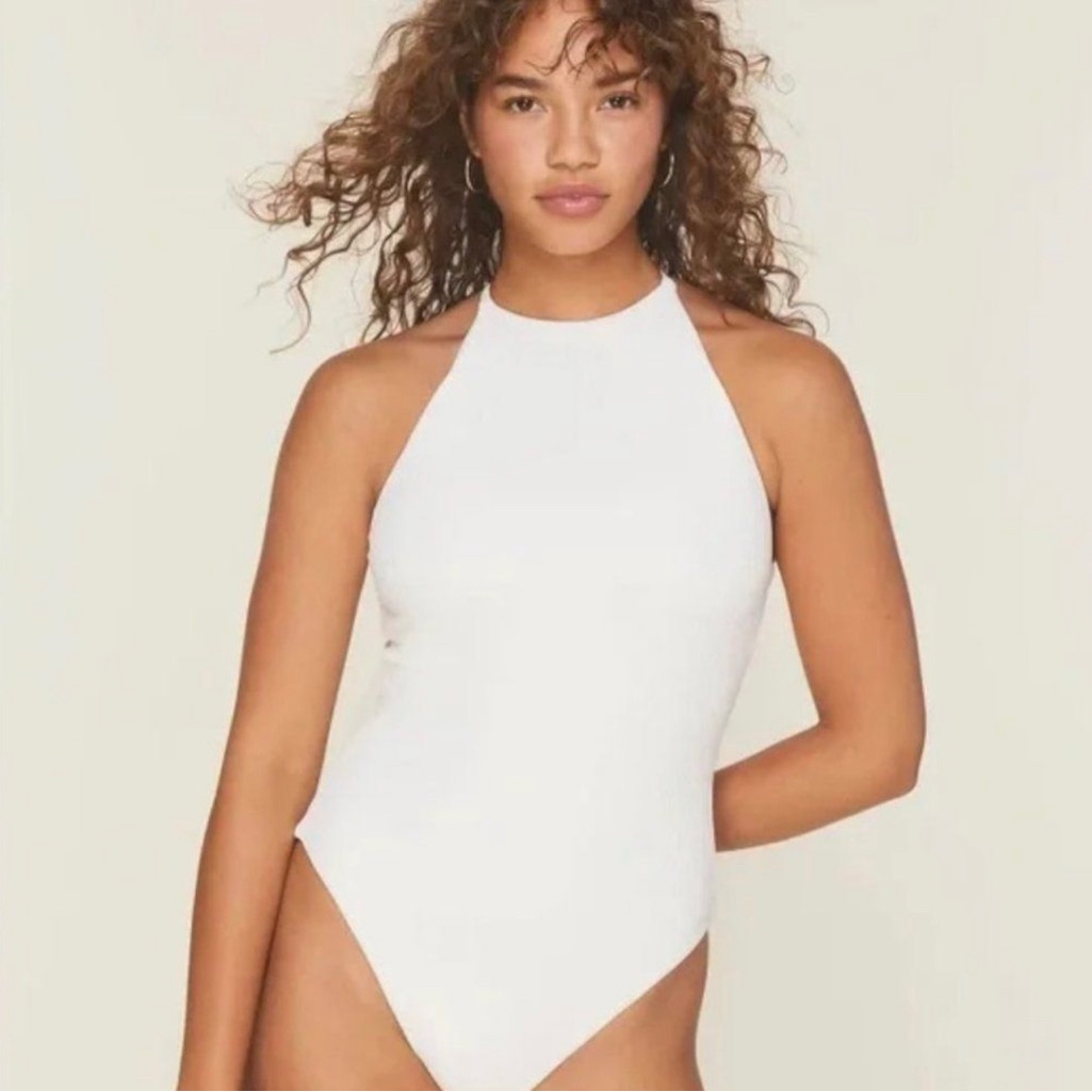 Andie Off-White High-Neck One-Piece Swimsuit